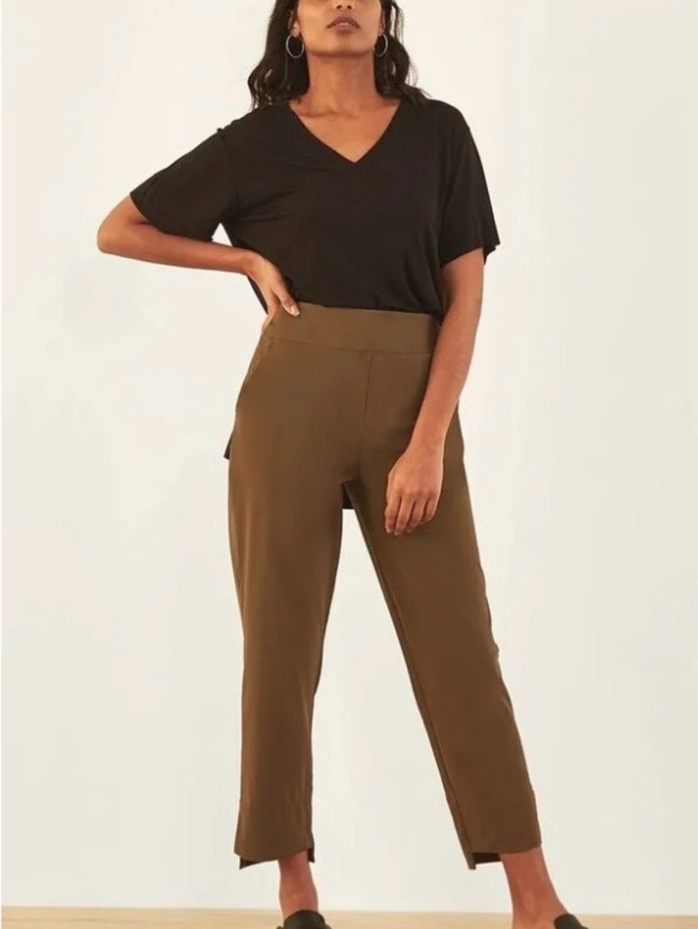 ADAY Olive-Brown Cropped Straight Leg Pants
